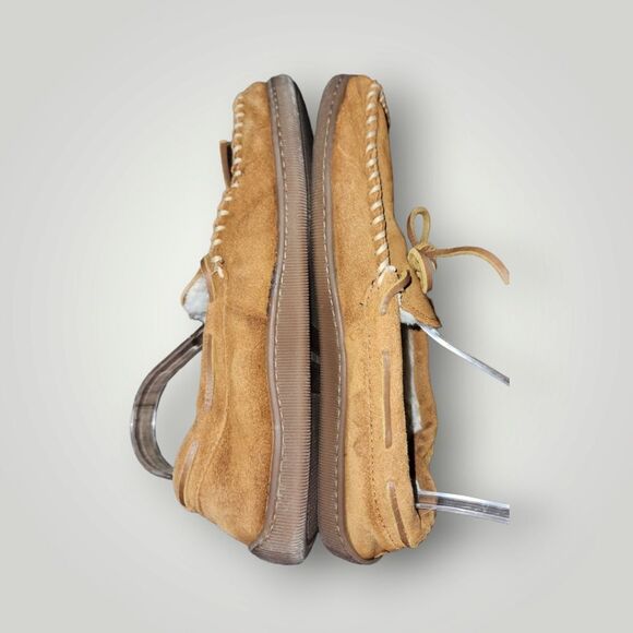 Minnetonka Brown Suede Moccasin Slippers Pile Lined Hard Soled 3902 11 - Picture 6 of 12